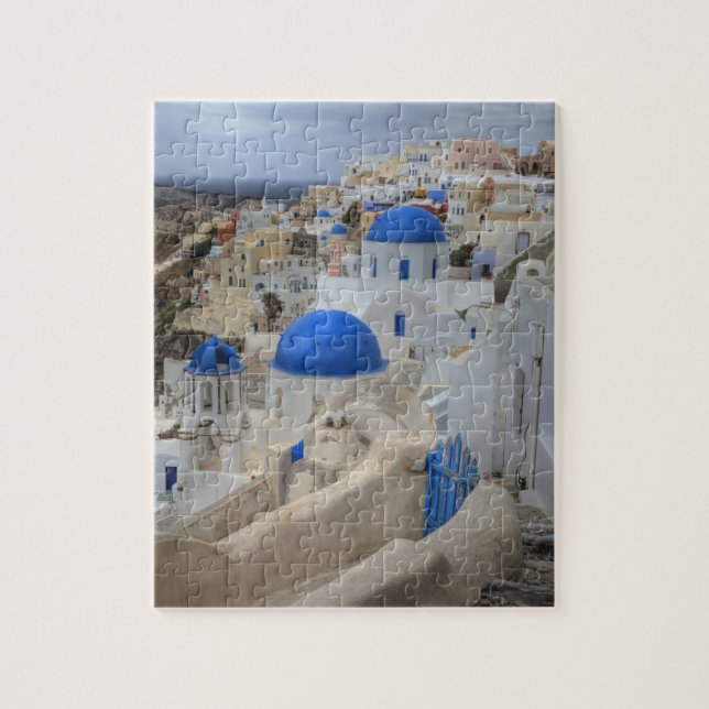 Grekland, Santorini. Kampanil och blå kupoler på 3 Pussel (Vertikal)