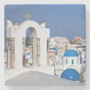 Grekland, Santorini. Klocktorn och blå kupoler av Stenunderlägg