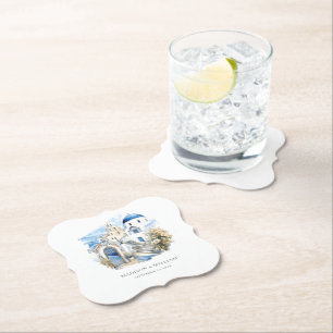 Grekland Santorini Personlig Minimal Bröllop Underlägg Papper