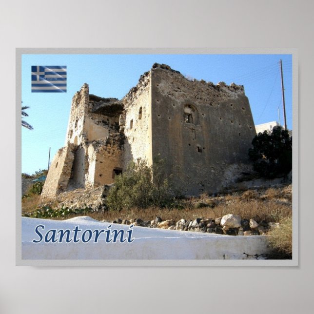 Grekland - Santorini - Thera - Thira - Castle - Poster (Framsidan)