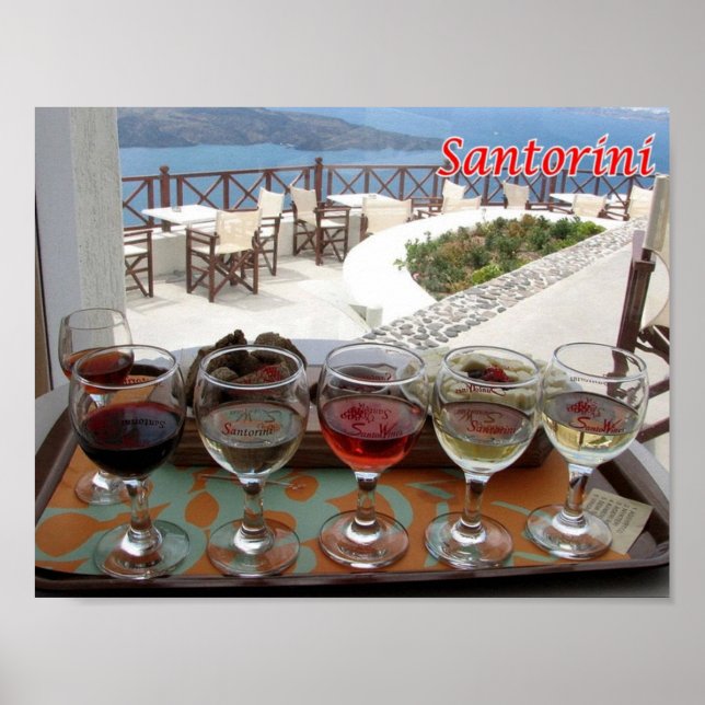 Grekland - Santorini - Thera - Thira - Vin - Poster (Framsidan)