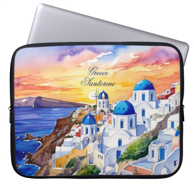 Grekland Santorini Watercolor Sketch Aegean Sea | Laptop Fodral (Framsidan)