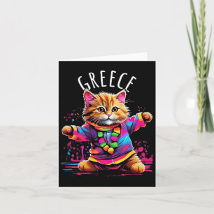Grekland Snygg Rolig Söt Färgglad Dansande Katt De Kort