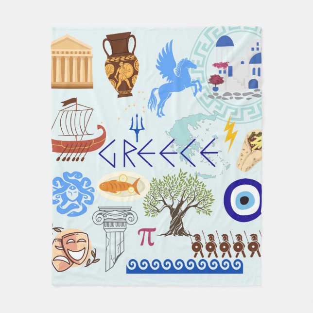 Grekland Symbols Travel Älskare Fleecefilt (Framsidan)