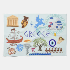 Grekland Symbols Travel Älskare Kökshandduk
