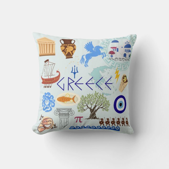 Grekland Symbols Travel Älskare Kudde (Framsida)
