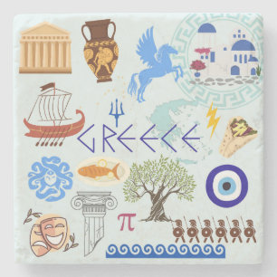 Grekland Symbols Travel Älskare Stenunderlägg