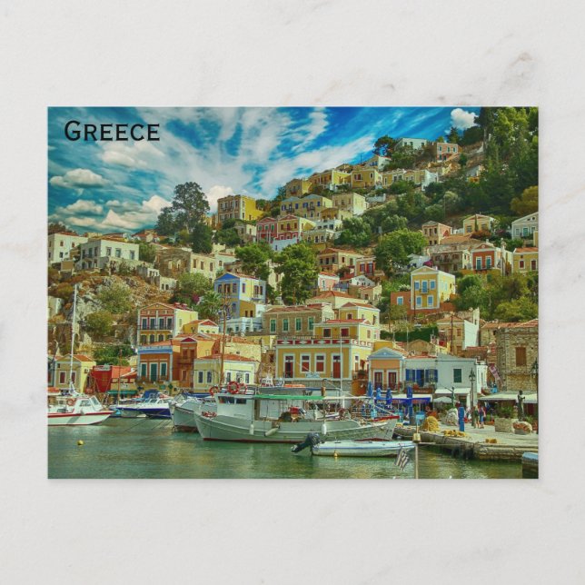 Grekland Symi Grekisk Ö Resefoto Vykort (Framsida)