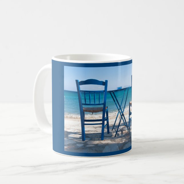 Grekland taverna fotoblå och vit kaffemugg (Framsida vänster)