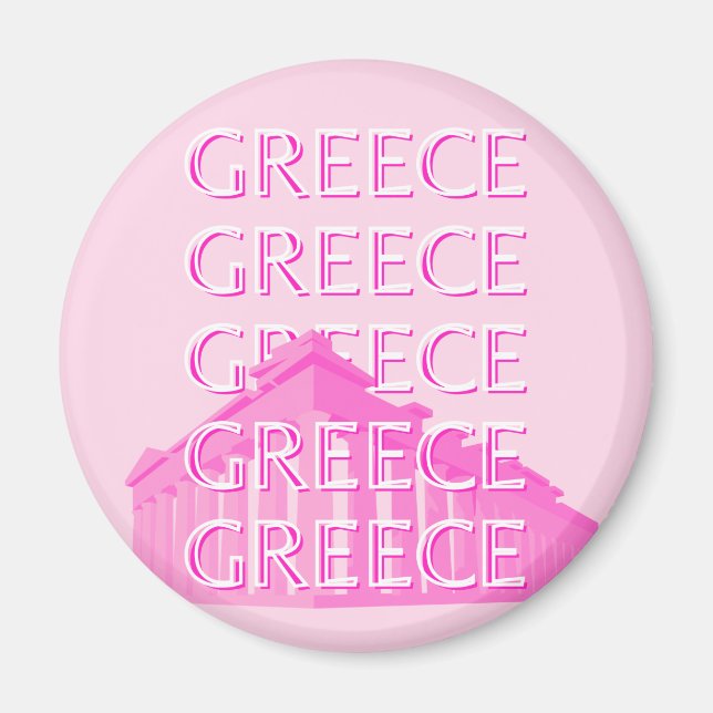 Grekland, Travel Art, Pastel Travel Art, Rosa Magnet (Framsidan)
