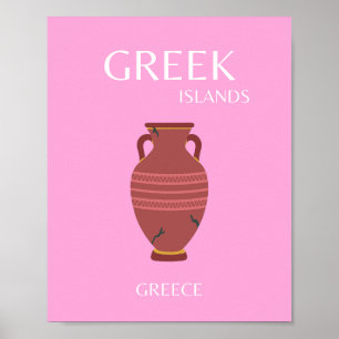 Grekland, Travel Art, Preppy, Retro Art, Rosa Poster