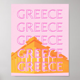 Grekland, Travel Art, Rosa Poster