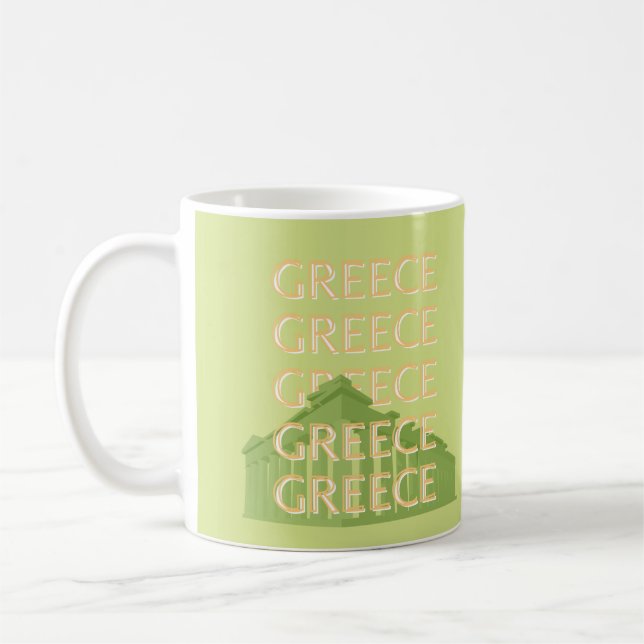 Grekland Travel Art, sommarresekonst, Grönt Kaffemugg (Vänster)