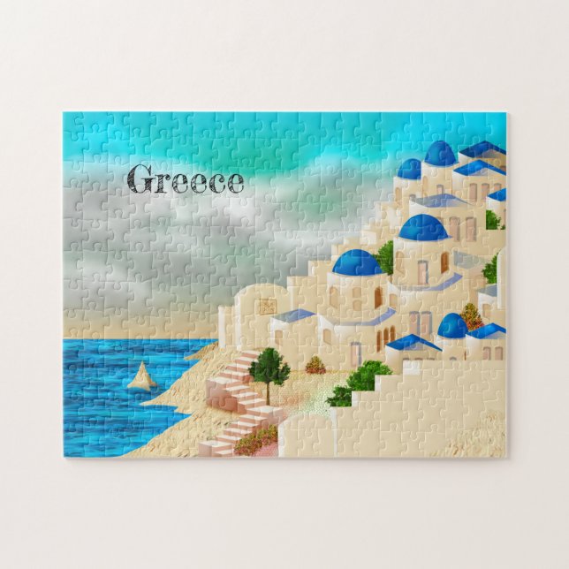 Grekland Travel Poster Puzzle Pussel (Horisontell)