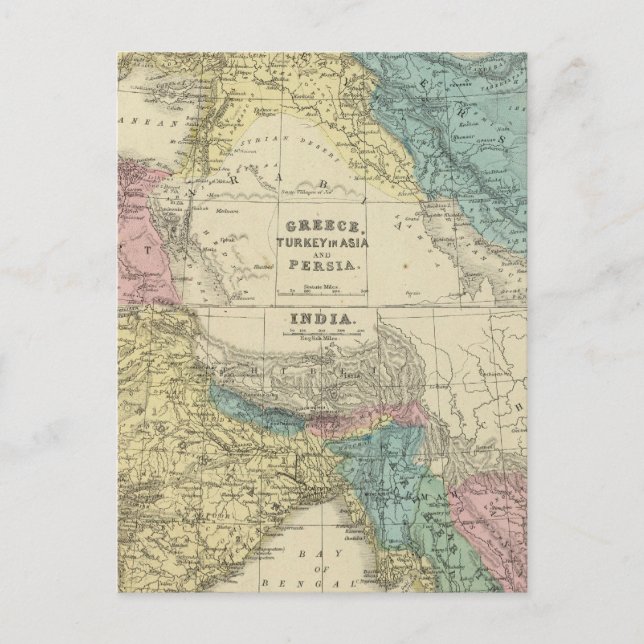 Grekland, Turkiet, Persien, Indien Vykort (Framsida)