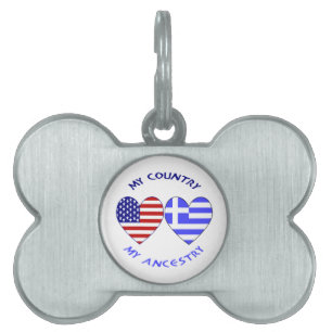 Grekland USA Hjärtflaggor Mitt Land Min Härkomst ID-bricka Husdjur