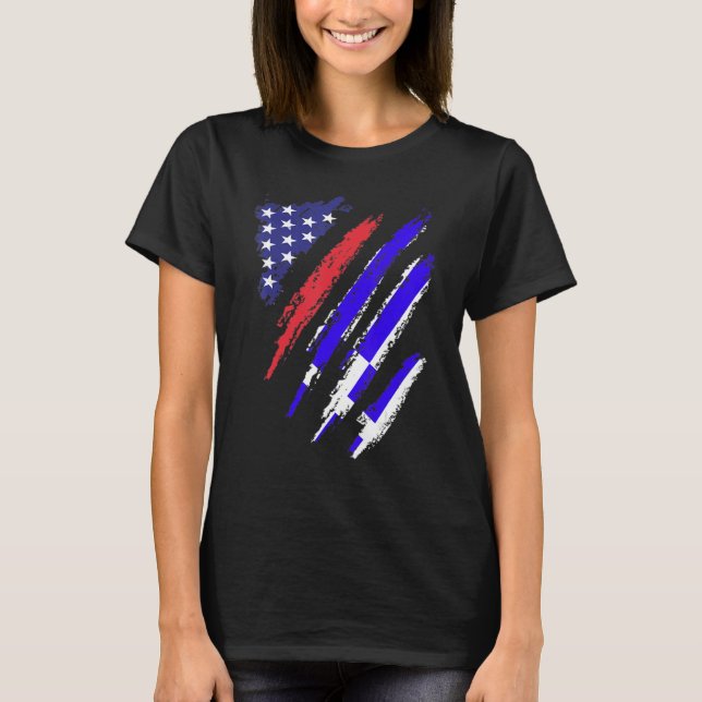 Greklands amerikanska grown Flagga USA Patriot Her T Shirt (Framsida)