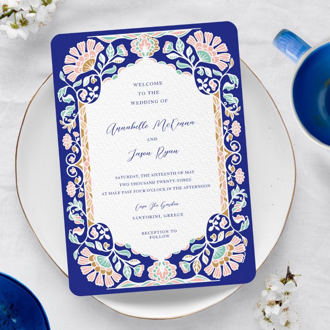 Greklands arkitekturorgan Blommigt Decoration Ram  Inbjudningar (Greece Architecture Floral Decorate Frame Wedding Invitation)