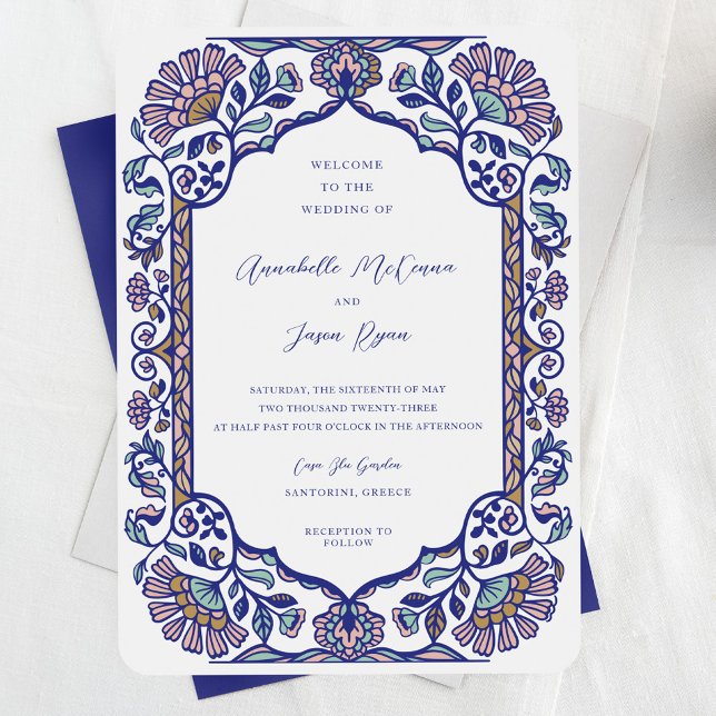 Greklands arkitekturorgan Blommigt Decoration Ram  Inbjudningar (Greece Architecture Floral Decorate Frame Wedding Invitation)