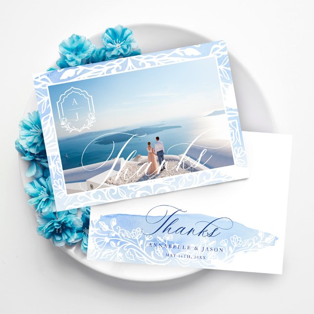 Greklands Bröllop-tack-skript, Monogram Photo Inbjudningar (Greece Wedding Thanks Script Monogram Photo Invitation)