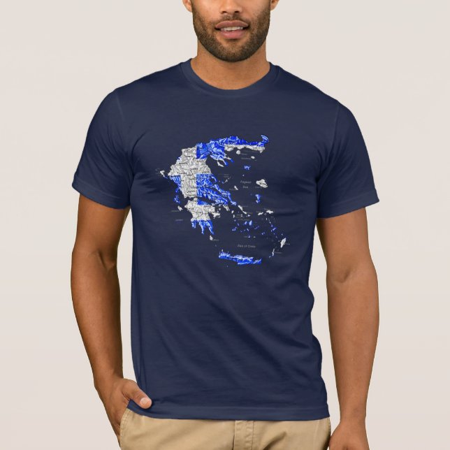 Greklands Flagga Färg Karta T-Shirt (Framsida)