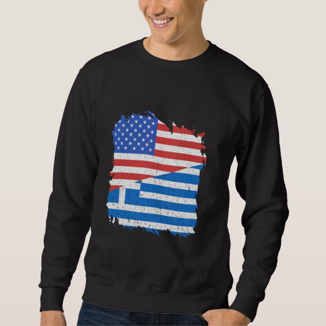 Greklands flagga Grekisk stolthet Hellenisk USA Am Lång Ärmad Tröja (Framsida)