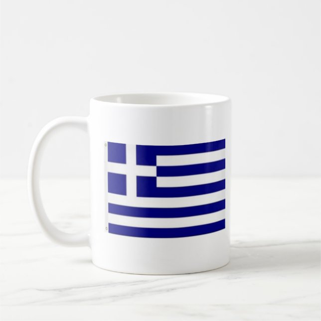Greklands flagga och nationalsångens namn kaffemugg (Vänster)