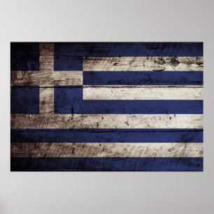 Greklands Flagga på gammal träbetskorn Poster