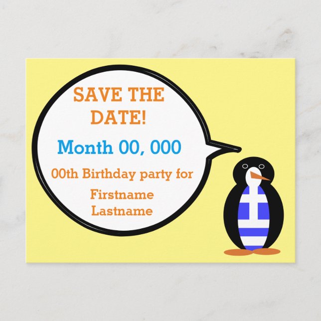 Greklands flagga talande Ms. Pingvin Meddelande Vykort (Framsida)