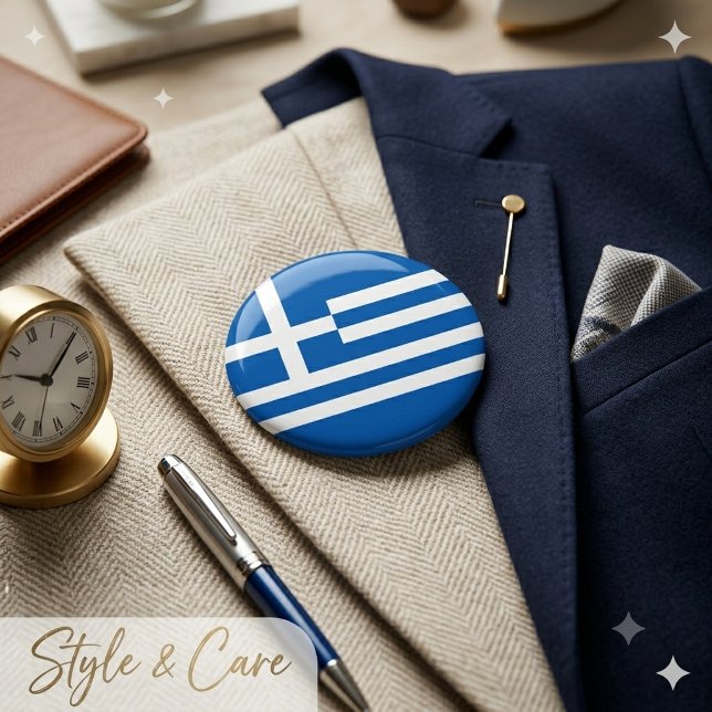 Greklands flaggknapp Klassiskt patriotiskt märke Knapp (Greece Flag Button Classic Patriotic Badge)