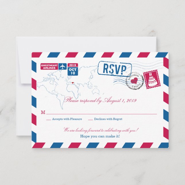 Greklands Flygpost Bröllop RSVP OSA Kort (Framsida)
