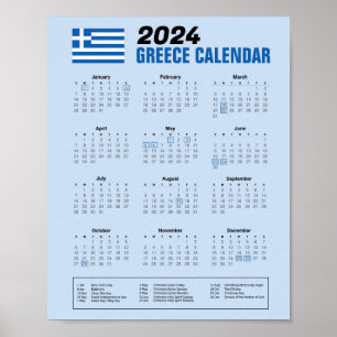 Greklands kalender med grekiska Helgdagar 2024 - n Poster