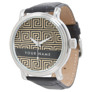 Greklands Meander Nyckel Brun, Ditt Namn, Personli Armbandsur