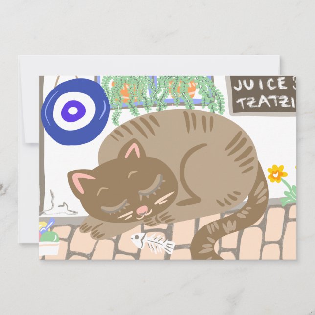 Greklands Sömniga Katt Taverna Sceneri (Framsida)