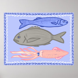 Greklands Taverna Fisk Medelhavsmat Affisch