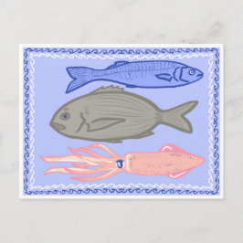 Greklands Taverna Fisk Medelhavsmat Affisch Vykort