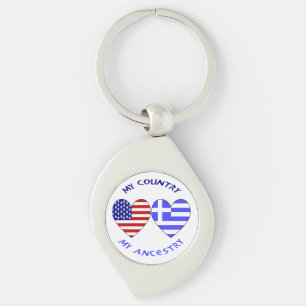 Greklands USA-flaggor Hjärtan Land Förfäder Swirl Silverfärgad Nyckelring