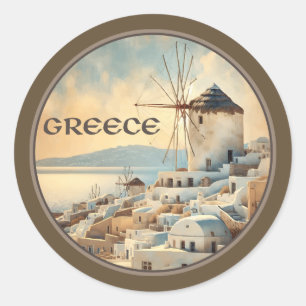 Greklands väderkvarnar på Mykonos Runt Klistermärke