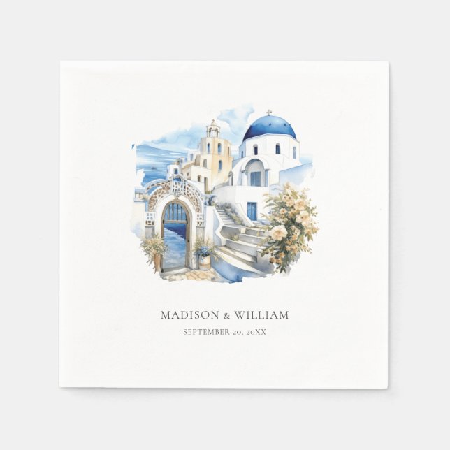 Greklands vattenfärgsPersonlig Minimal Bröllop Pappersservett (Framsidan)