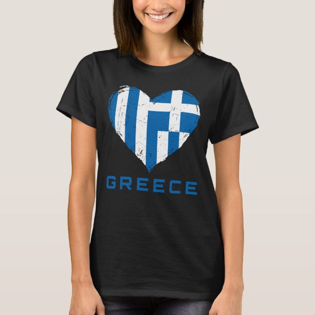 Greklandsflagga Hjärta Distressed Dam Svart T Shirt (Framsida)