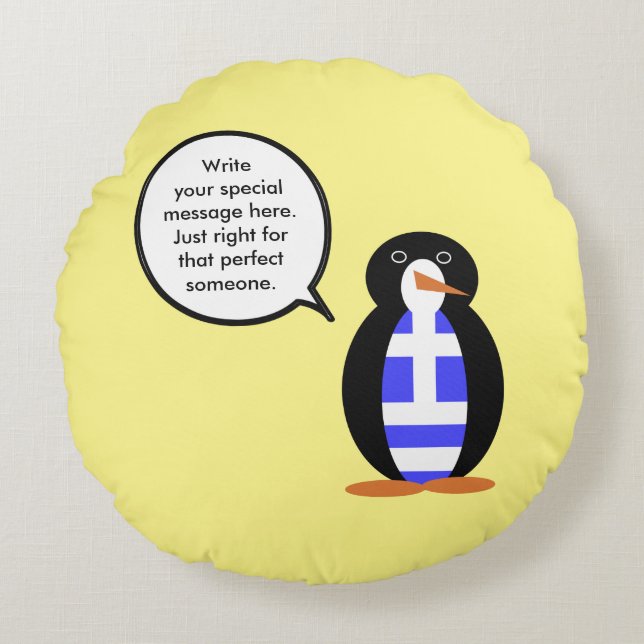 Greklandsflagga talande Ms Penguin Personlig Rund Kudde (Framsidan)