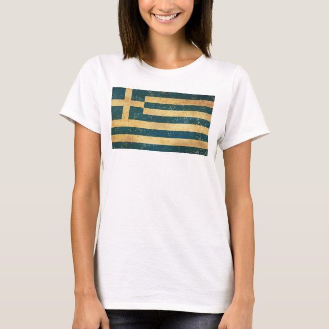 Greklandsflagga Vintage Grunge Damvit T Shirt (Framsida)