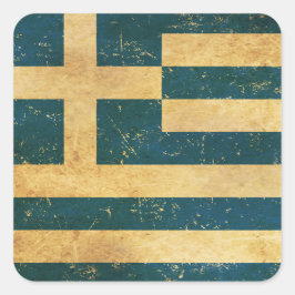 Greklandsflagga Vintage Grunge-design Fyrkantigt Klistermärke