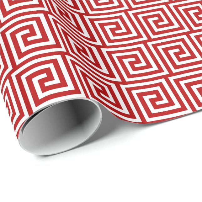 Greknyckel, djupt - rött och vit presentpapper (Rullad Hörn)