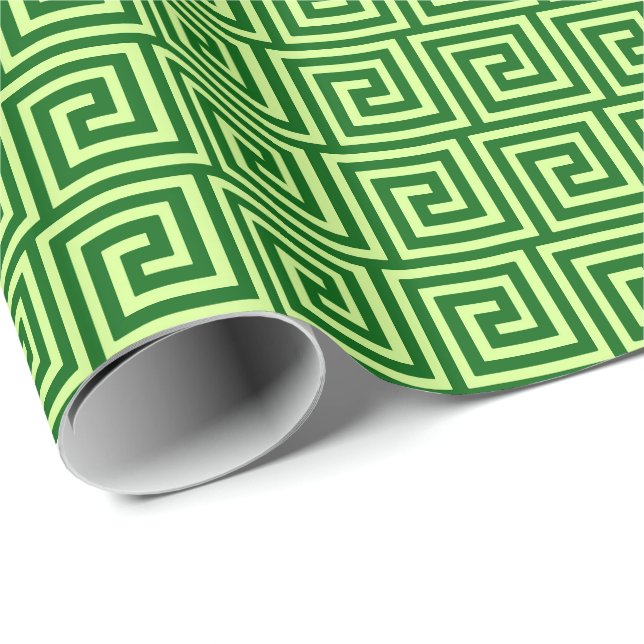 Greknyckel, smaragdgrönt och limefrukt presentpapper (Rullad Hörn)