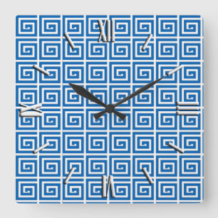 Greknyckeldesign - blått och vit fyrkantig klocka