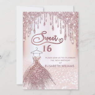 Grely chic klänning droppar ro guld glittery ombre inbjudningar