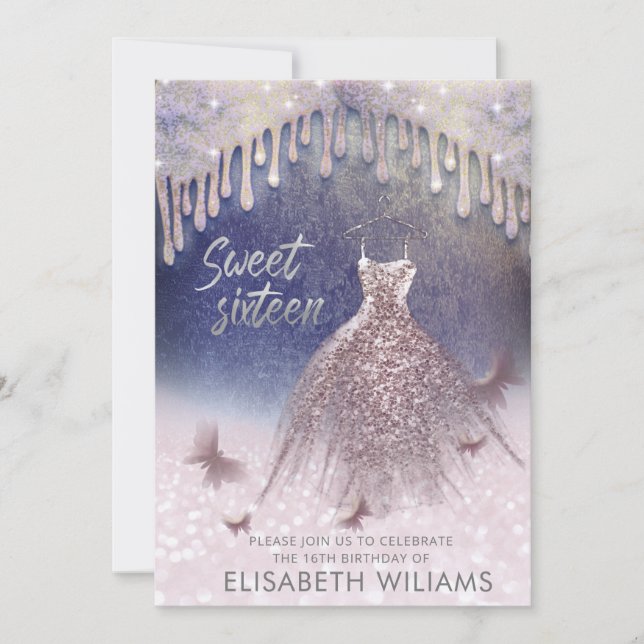 Grely chic klänning droppar ro guld glittery ombre inbjudningar (Framsida)