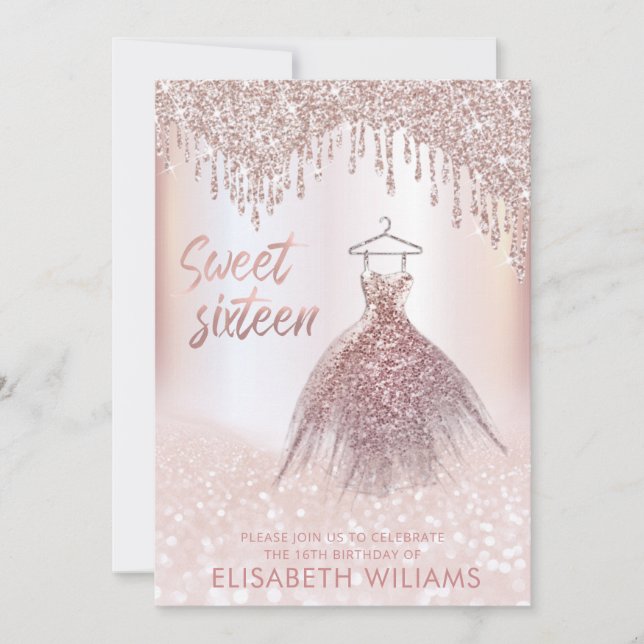 Grely chic klänning droppar ro guld glittery ombre inbjudningar (Framsida)