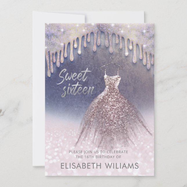 Grely chic klänning droppar ro guld glittery ombre inbjudningar (Framsida)